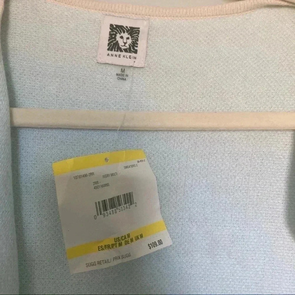 NWT Anne Klein light blue palette beige houndstooth long open  cardigan - Picture 4 of 8